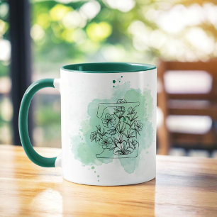 Mug Première Z Aquarelle Monogramme Vert Botanique