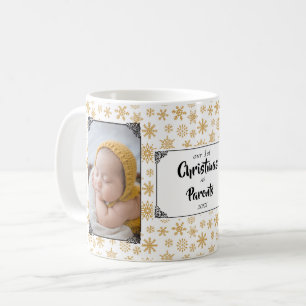 Mug Premiers parents de Noël Snowflakes Photo Café M