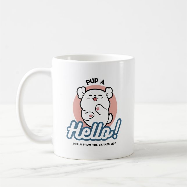 Mug Prends un bonjour ! - Joyeux dessin de chien blanc (Gauche)