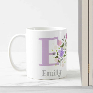 Mug Prénom initial plus nom Emily avec des fleurs