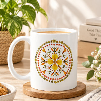 Mug Presse Fleur Mandala Jaune D'Art Original