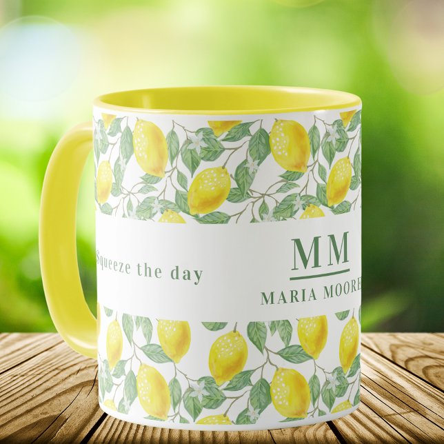 Mug Presser le jour citrons monogrammé (Créateur téléchargé)