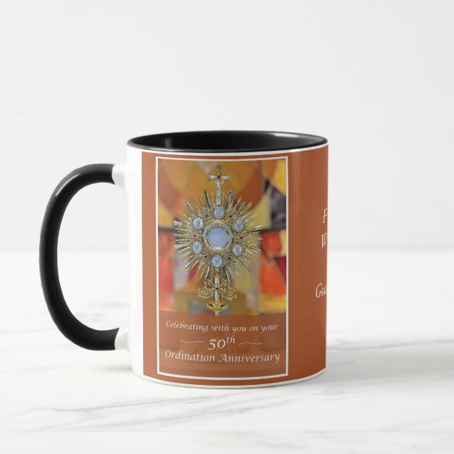 Mug Prêtre 50e Ordination Anniversaire Monstrance Hôte (Gauche)