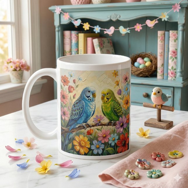 Mug Pretty  Blue and Green Parakeets Personalized (Créateur téléchargé)
