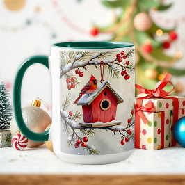 Mug Pretty Christmas Cardinal and Pine Branches