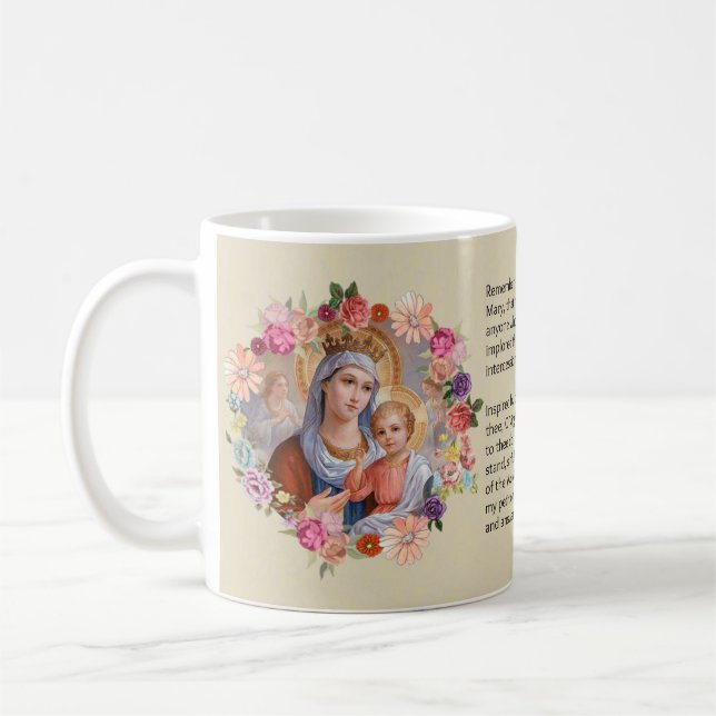 Mug Prière bénie de Memorare de roses de Vierge Marie (Gauche)
