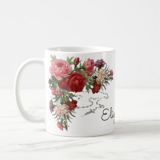 Mug Prière du Saint Rosaire religieux Rose (Gauche)