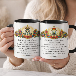 Mug Prière Je vous salue Marie en anglais et latin cat