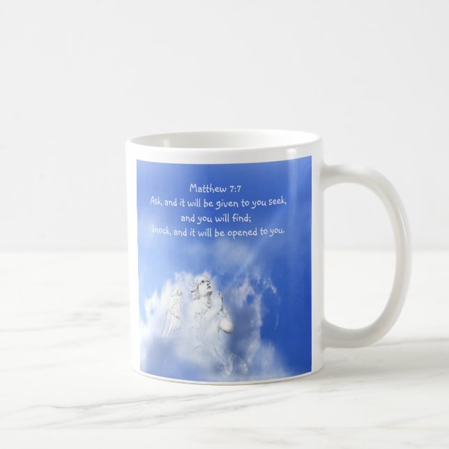 Mug Prière. Matthieu 7:7 Verset d'écriture avec ciel a (Droite)