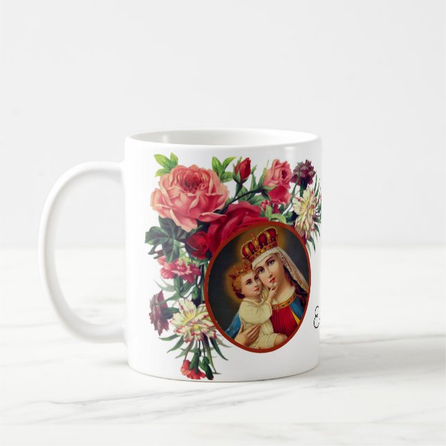 Mug Prière religieuse de Vierge Marie de roses Jésus (Gauche)