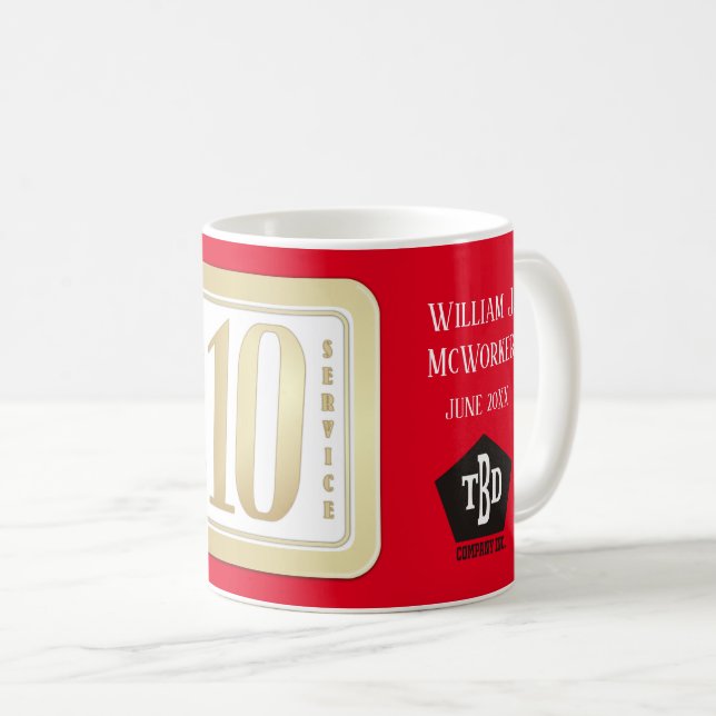 Mug Prix FAUX GOLD 10 ans de service aux employés (Devant droit)