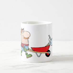 Mug Producteur de dessin animé avec brouette et outils