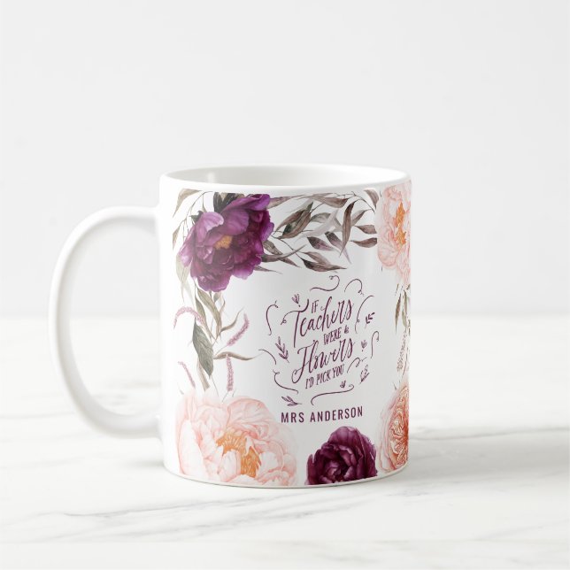 Mug professeur mignon rose floral élégant (Gauche)