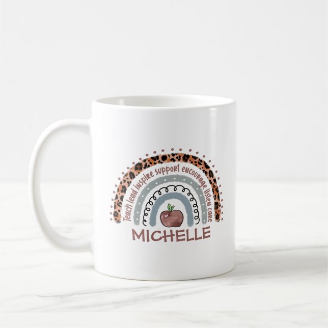Mug Professeur personnalisé Cute Rainbow | Nom personn (Gauche)