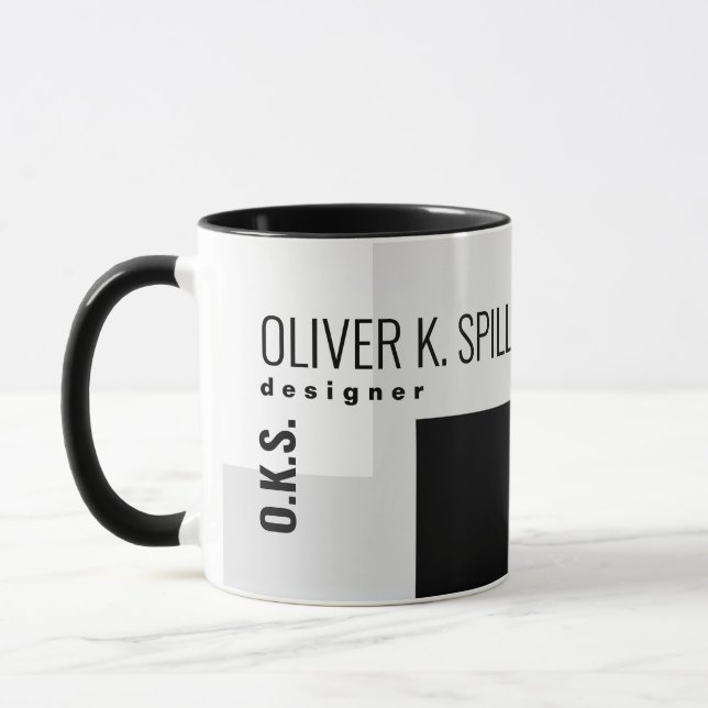 Mug profession (concepteur) gris noir géométrique (Gauche)