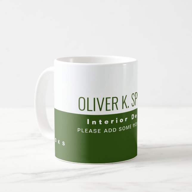 Mug profession de design d'intérieur demi-vert mi-blan (Devant gauche)