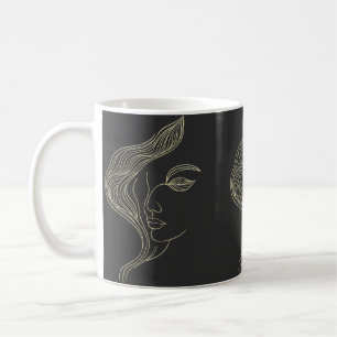 Mug Profil de femme en art linéaire élégant avec feuil