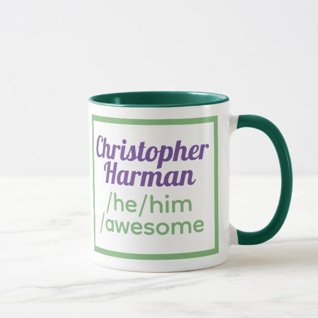 Mug Pronononouns amusants - Identifie comme Lui, Lui,  (Droite)