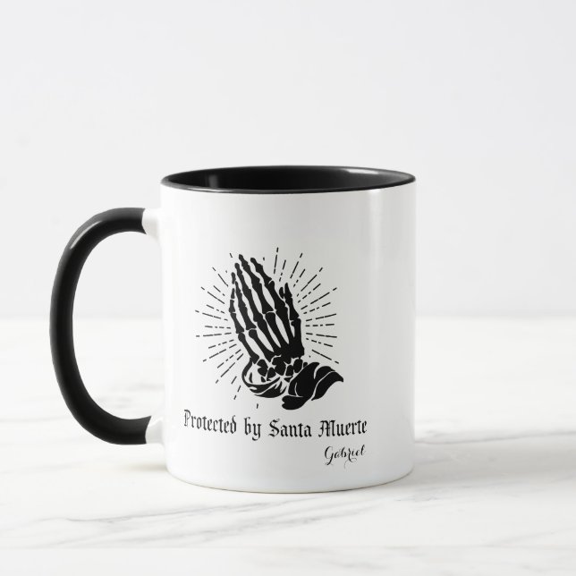 Mug Protégé par Père Noël Muerte Nom personnalisé (Gauche)