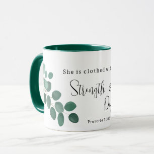 Mug Proverbes 31:25 Femme de foi Eucalyptus Écriture