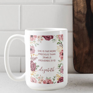 Mug Proverbes 31 Élégante écriture de fleurs rose past