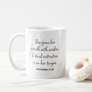 Mug Proverbes 31 Verset de la Bible Marbre Gris Blanc