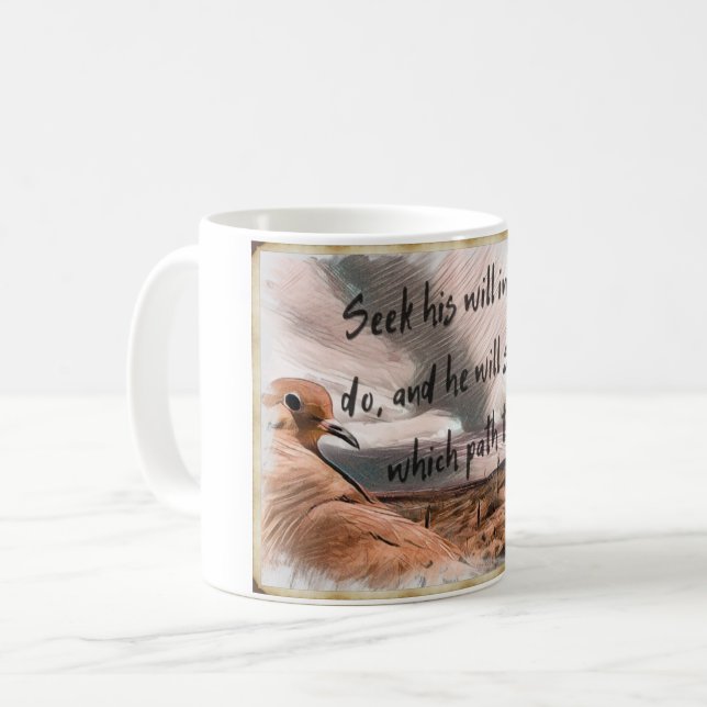 Mug Proverbes 3:6 Verset biblique avec colombe (Devant gauche)