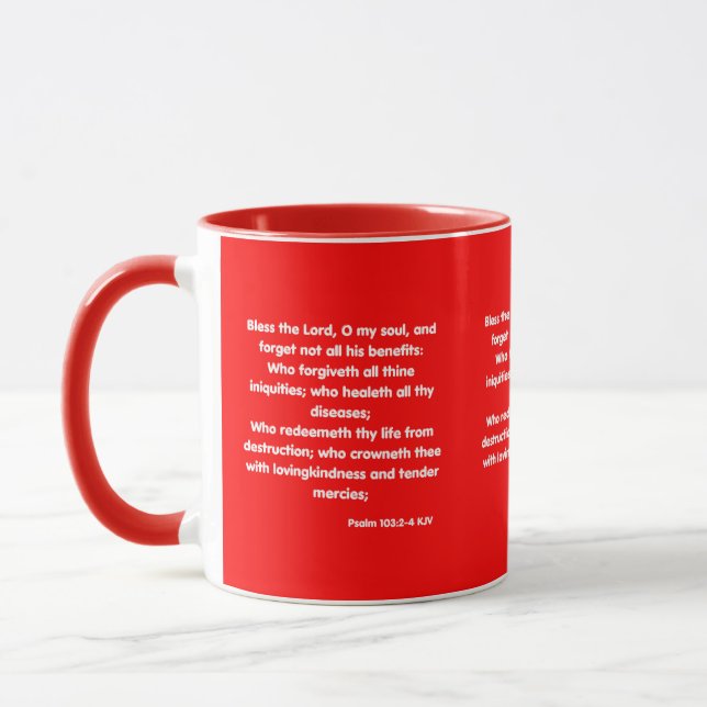 Mug Psaume 103:2-4 KJV Bible Écriture Deux Tons (Gauche)