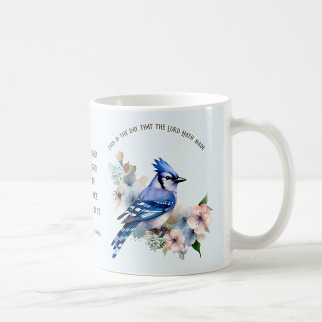 Mug Psaume 118:24-26 Chanson Boug d'oiseaux avec Blue  (Droite)