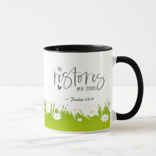 Mug Psaume 23:3 Il rétablit mon âme Bible Verse