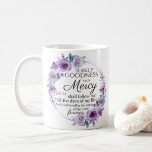 Mug Psaume 23:6 Inspirationnel Bible Verse Floral Viol