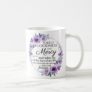 Mug Psaume 23:6 Inspirationnel Bible Verse Floral Viol