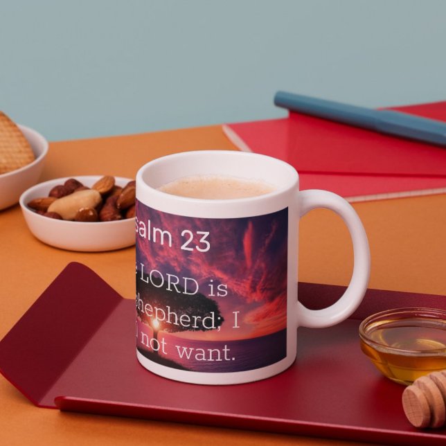 Mug Psaume 23 L'Éternel est mon berger Sunset Tree (Psalm 23 The Lord is my Shepherd Sunset Tree Coffee Mug)