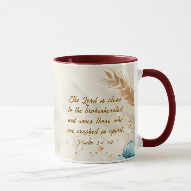 Mug Psaume 34:18 Le Seigneur est proche de la Bible au (Droite)