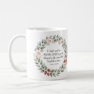 Mug Psaume 34:8 KJV Goûtez et Voyez Couronne de Fraise