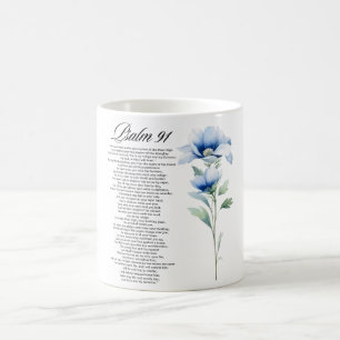 Mug Psaume 91 Aquarelle Fleur Bleue Écritures Biblique