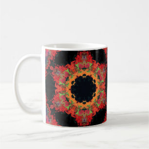 Mug Psychédélique Mandala Fleur Rouge Orange et Vert