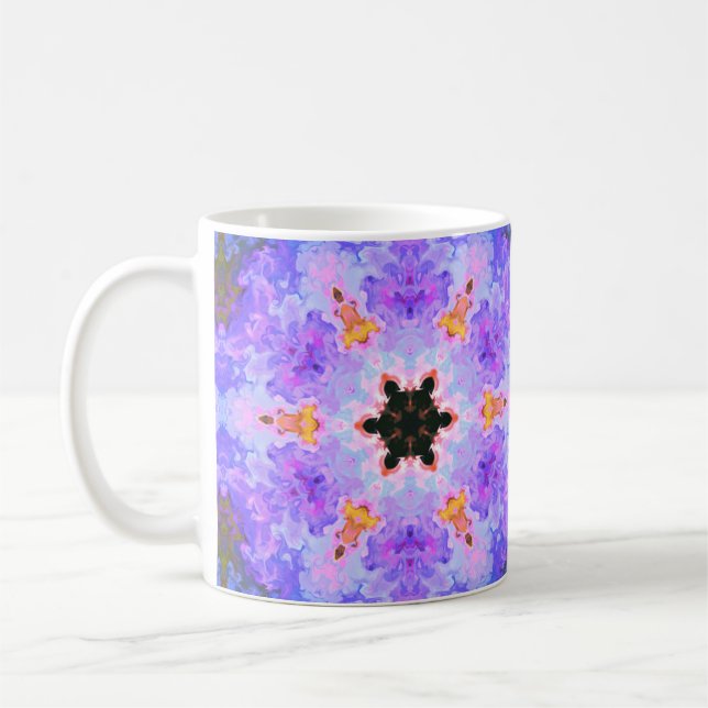 Mug Psychédélique Mandala Flower bleu rose et jaune (Gauche)