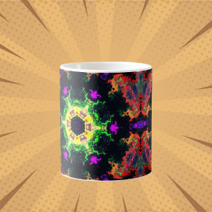 Mug Psychédélique Mandala Flower vert violet et jaune