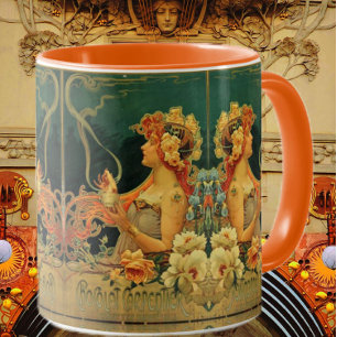 Mug Publicité chocolat chaud Art nouveau rouge vert