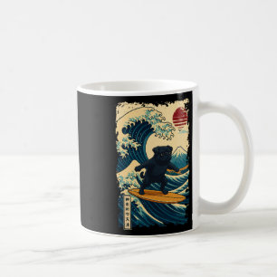 Mug Pug noir vague japonaise de Kanagawa surfant maman
