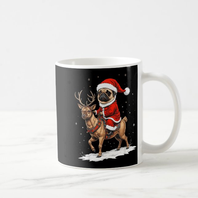 Mug Pug Santa Riding Reindeer Christmas Holiday Puppy  (Droite)