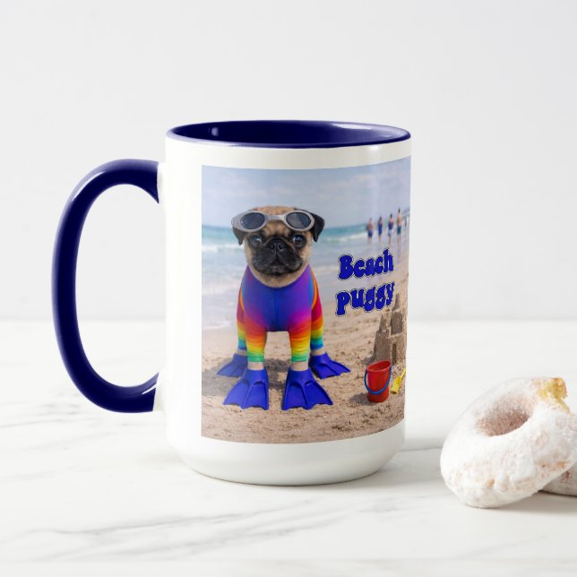 Mug Puggy de plage (Avec donut)