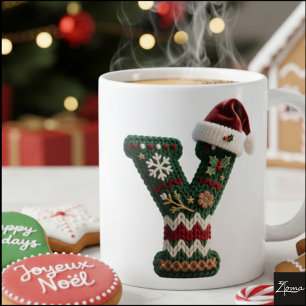 Mug Pull Noël Tricoté Lettre Y Chapeau de Père Noël