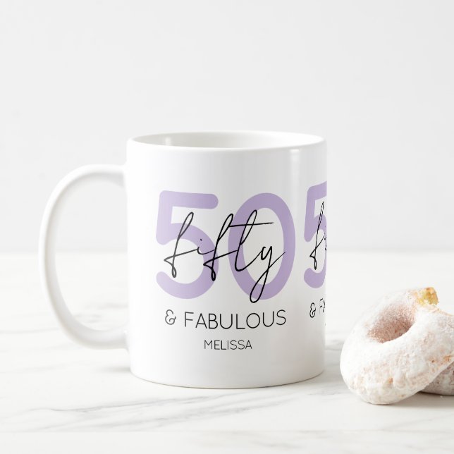 Mug Purple 50 et fabuleux Script 50th Birthday Party (Avec donut)