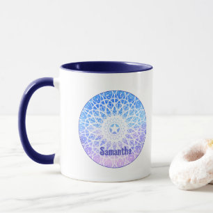 Mug Purple, Blanc Et Bleu Espace Floral Mandala