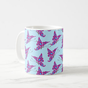 Mug Purple Butterflies on Light Blue, Butterfly Print
