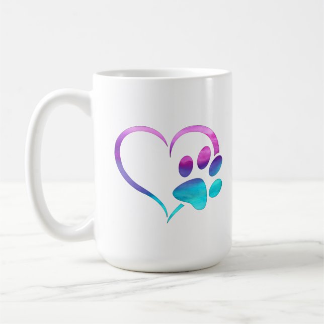 Mug Purple Cyan Dog paw Print Heart  (Gauche)