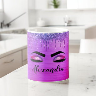 Mug Purple Glitter Sparkle Eyelashes Monogram