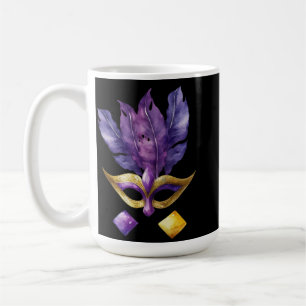 MUG PURPLE & GOLD MARDI GRAS MASQUES & FEATHES